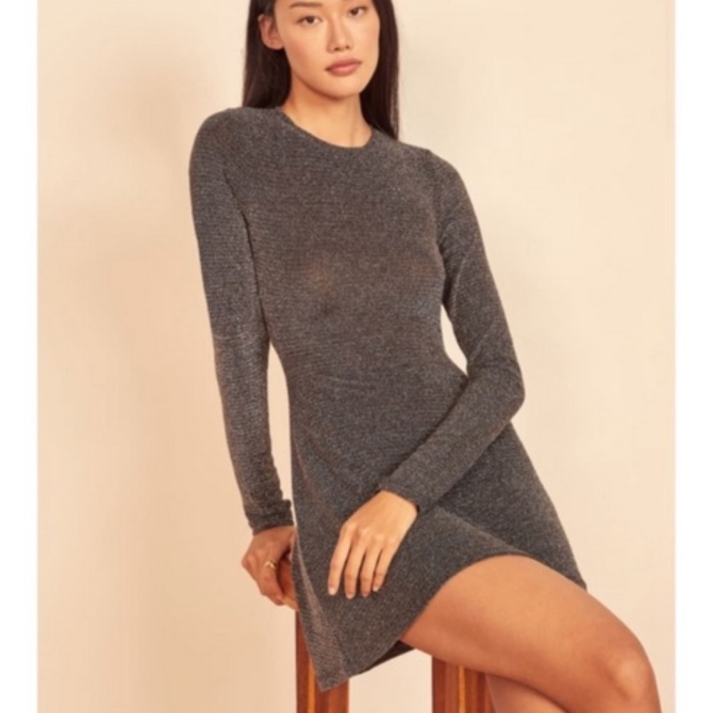 Reformation Riley Dress Silver Sparkle Medium